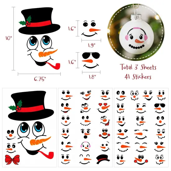 Wrapables Snowman Face Stickers for Crafts, Christmas Decoration for Windows, Refrigerators, Water Bottles, Cups (Set of 41), Frosty {2}