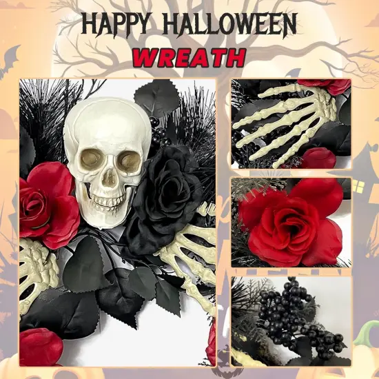 Halloween Skull Wreath with Hands 16 Inch {2}