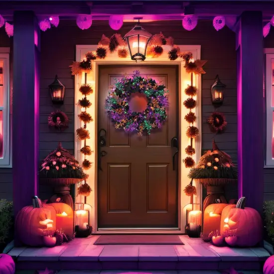 40 LED Light Up Halloween Wreath - 16'' {3}