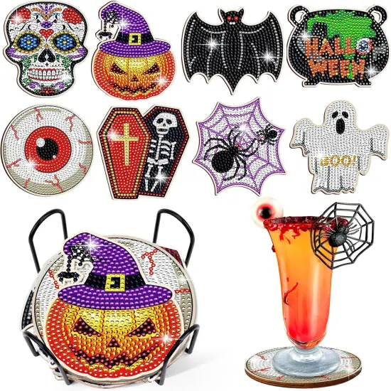 8 Pcs Halloween Diamond Coasters {1}