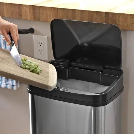 Silver Stainless Steel 13-Gallon Motion Sensor Trash Can with Odor Seal and Liner {5}