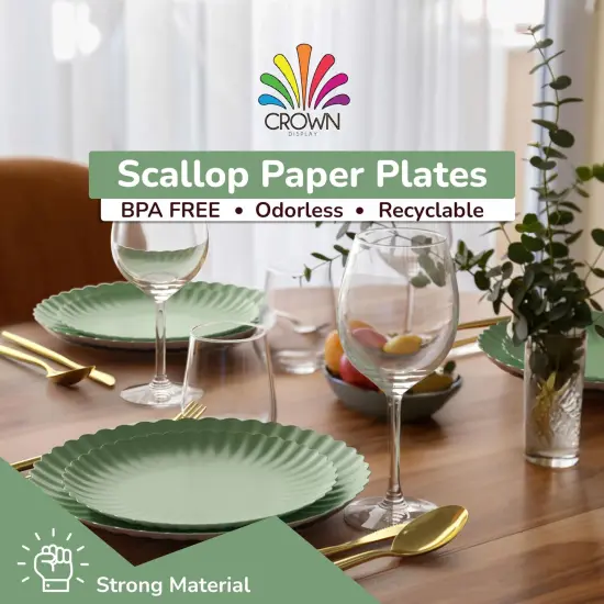 Earthtrends Scalloped Paper Plates 8.5 Inch & 10.5 Inch Dinner Plate Set &ndash; Fancy Disposable Plates for Party, Wedding, Birthday, Baby Shower &ndash; Large & Small Paper Plate Set for Parties, Events, Catering &ndash; ElegantFloral Design Matcha {3}