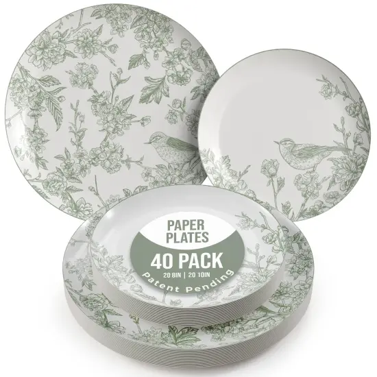 Earthtrends Heavy Duty Paper Plates for parties &ndash; Includes 8-Inch Paper Dessert Plates and 10-Inch Paper Dinner Plates &ndash; Disposable Floral Paper Plates for Parties, Weddings, Events, BBQs, Birthdays, Catering, Holidays &ndash; Elegant Tableware Set Yaffa {1}
