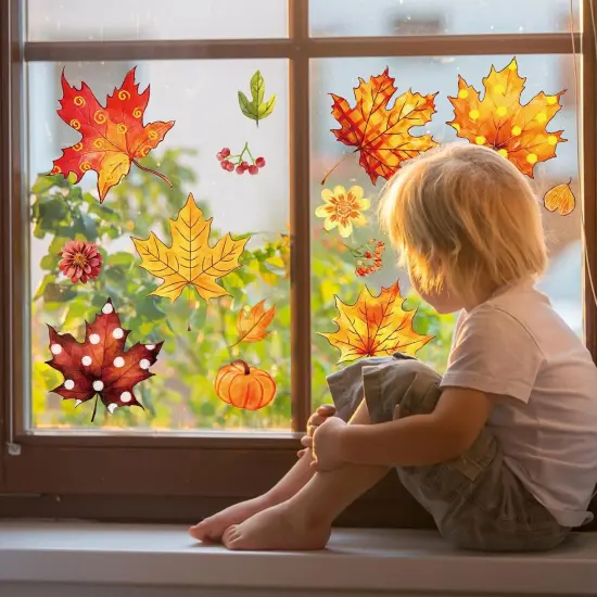 8 Sheets Fall Window Clings - Autumn Leaves {3}