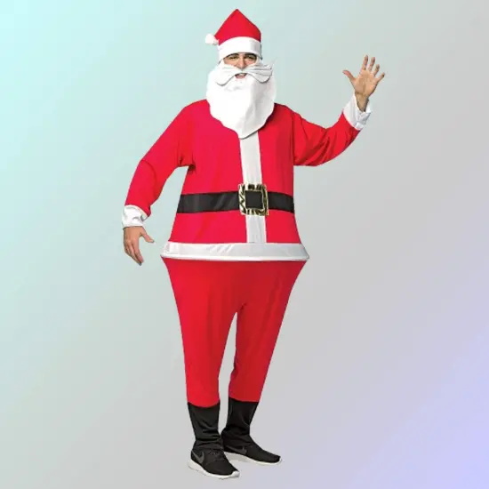 Santa Hoopster Adult Costume Jumpsuit with Wire Frame Hat and Beard Included {2}