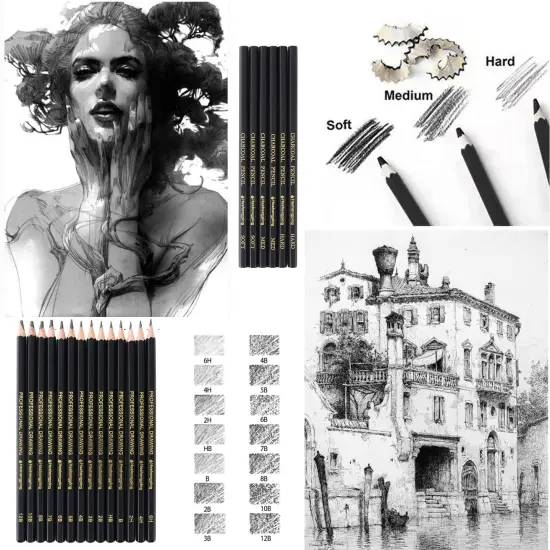 31 Drawing Sketching Pencils Kit, Portable Artist Supples Travel Case Set has Graphite, Charcoal, white color pencil, Blending Stump, gift for Adults Beginners for Drawing Sketch {5}