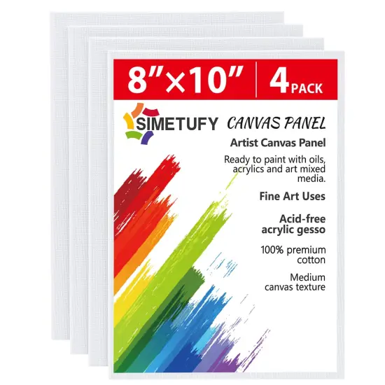 4 Pack 8x10 Inch Canvas Boards Canvas Panels-Gesso Primed Acid-Free 100% Cotton Blank for Acrylics Oil Watercolor Tempera Paint {1}