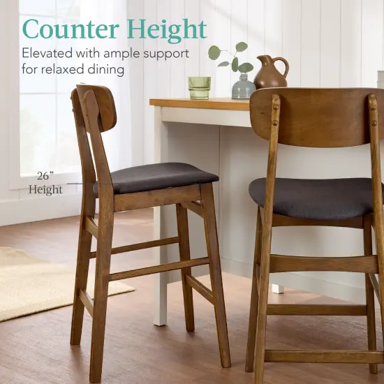 Best Choice Products 2-Piece Farmhouse Counter Height Bar Stool Set w/ Cushioned Seat, Wooden Backrest Walnut/Charcoal {4}