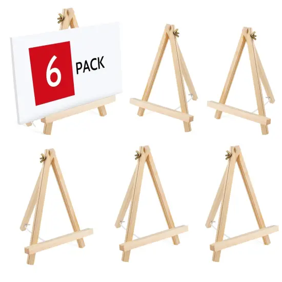 6PCS Wood Easels, 9 Inches Tabletop Easels, Tripod, Painting Party Easel, Kids Student Tabletop Easels for Painting, Art Craft Painting Easel Stand for Artist Adults Students {1}