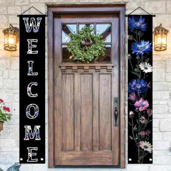 2pcs Welcome Summer Door Banner Colorful Daisy Porch Banners Sign {4}