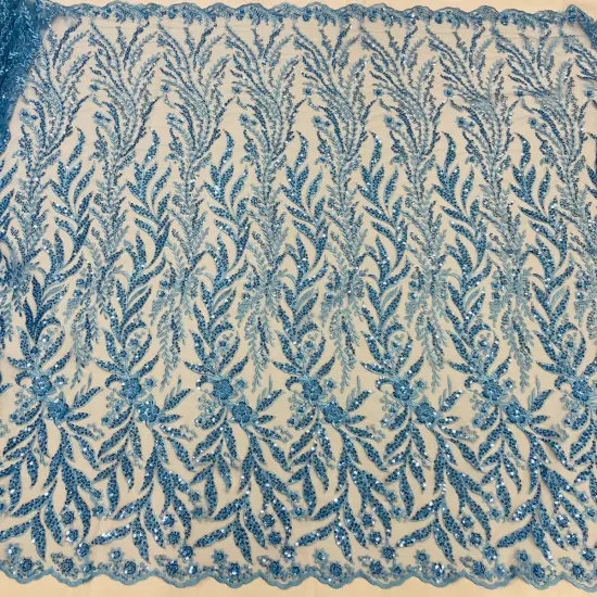 1 Yard Beaded Lace Fabric on 100% Polyester Net Mesh, Elegant Embroidered Lace Material Pink {2}