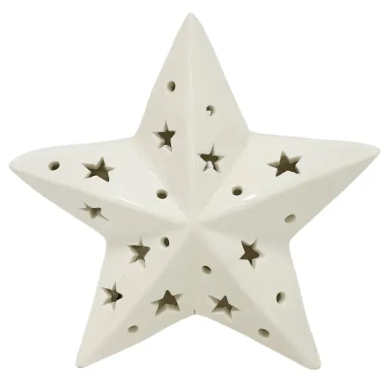 5.5&Prime; White Ceramic Pre-Lit Christmas Star &ndash; Lighted Holiday Tabletop Decoration {2}