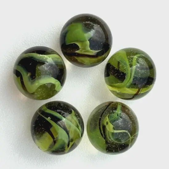 Lot of 5 COMMANDO Clear/Green/Brown Glass Marbles 25mm (1 inch) SHOOTER Taw Lot {1}