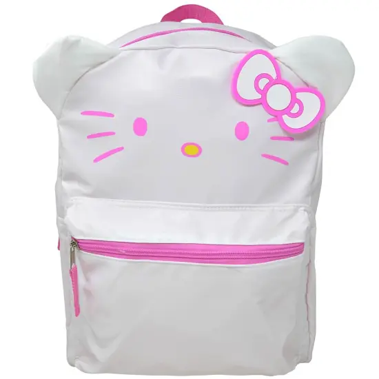 Sanrio White and Pink Hello Kitty Head 16" School Backpack with Front Pocket {1}