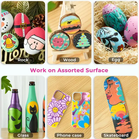 Ohuhu Acrylic Paint Pens 90 Colors: Dual Tips (Round & Fine) Acrylic Markers High Opacity Paint Markers Waterproof Lightfast for Rock Painting Easter Eggs Wood Glass Ceramic Canvas - Kakaako {6}