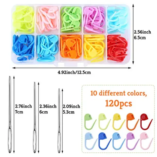 120 Pieces Knitting Crochet Stitch Markers, Colorful Knitting Markers Crochet Clips with 9 Pieces Big Eye Sewing Needles (2inch&times;3/2.3inch&times;3/2.7inch&times;3) {1}