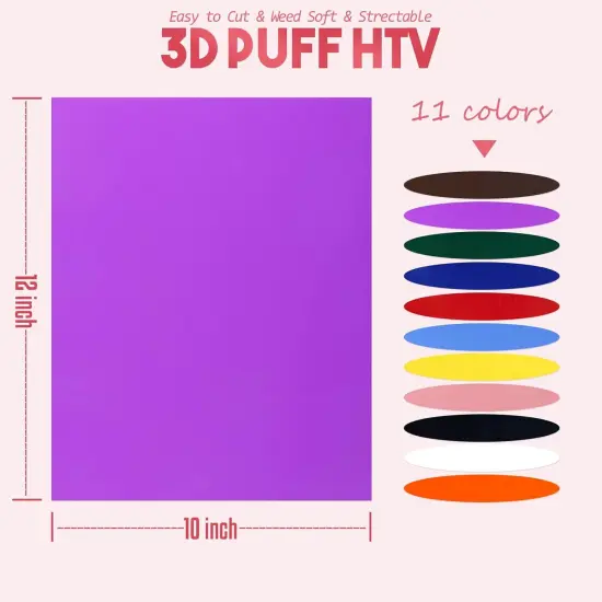 Puff Vinyl Heat Transfer, 11 Sheets, 12 "x 10", 3D Foaming Puff Colorful {2}