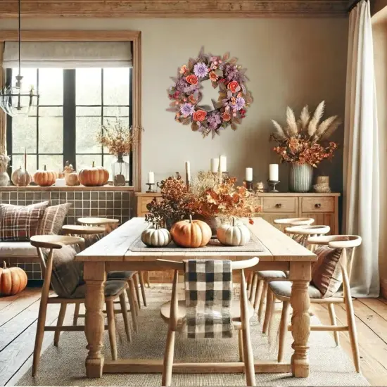 24" Artificial Fall Wreath with Hydeangeas {5}