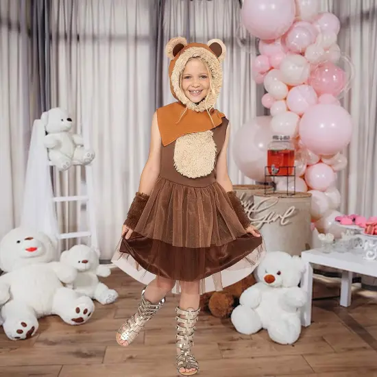 Kids Star Wars Ewok Dress Costume with Hood and Cuffs {1}