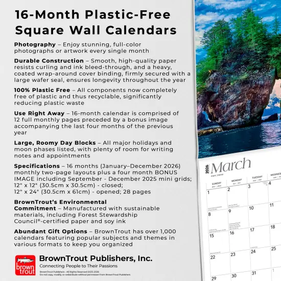 Alaska National Parks & Monuments | 2026 12 x 24 Inch (Hanging) Monthly Square Wall Calendar | Plastic-Free {6}