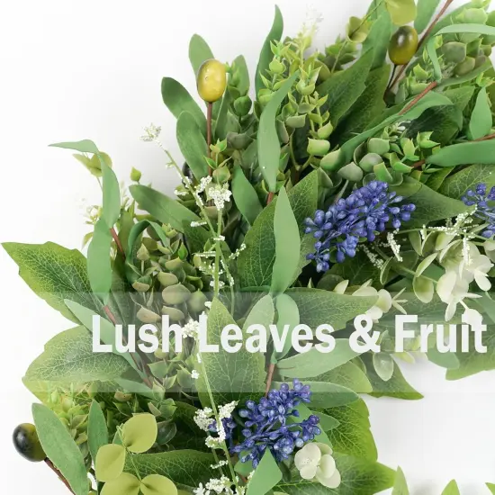 Wreaths for Front Door 22", Door Spring Wreath with Eucalyptus Olive Boxwood Leaves, Greenery Wreath Door Decoration for Spring Summer All Season Home and Outdoor {4}