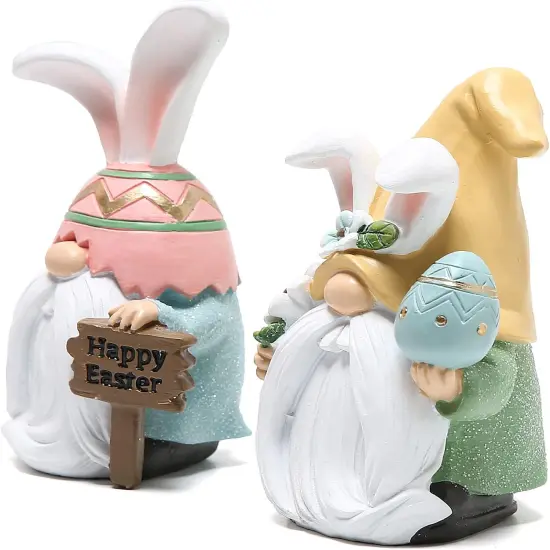 2 Pack Easter Decorations Easter Gnomes Decor Resin Easter Bunny Doll Decoration Home Ornaments Table Decor Valentines Gnomes Resin Decor Gifts {2}