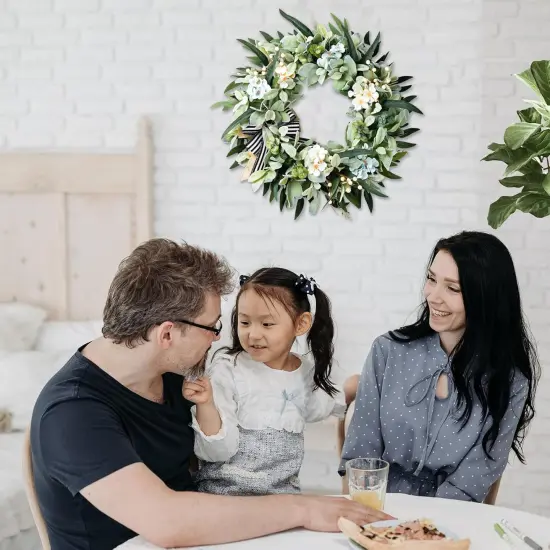 Lambs Ear Wreaths for Front Door Year Round, 20 Inch Green Artificial Wreath for Spring Summer Farmhouse Porch Indoor Outdoor Decor {3}