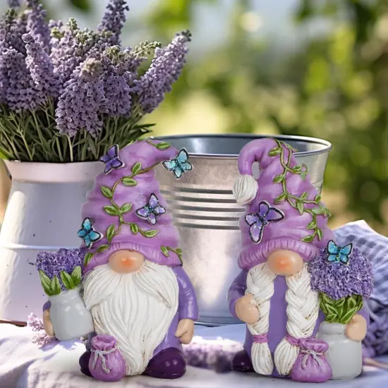 2PCS Lavender Dream Gnome Set - Purple Fragrance Wonderland Journey Spring Swedish Tomte Elf Dwarf Figurines Summer Gnome Indoor Home Decor Gift {3}