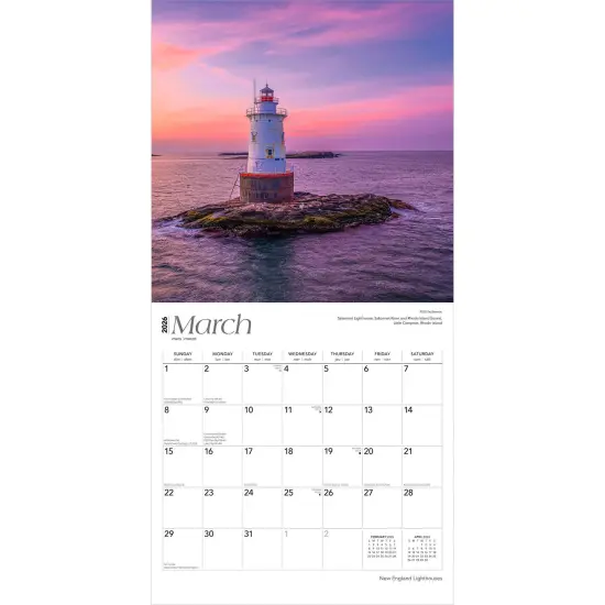 New England Lighthouses | 2026 12 x 24 Inch (Hanging) Monthly Square Wall Calendar | Plastic-Free {3}