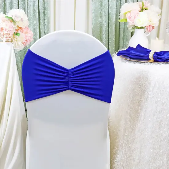 10 Pieces Royal Blue Ruffled Spandex Chair Bands for Vibrant Event Decor 8x13 inches {2}