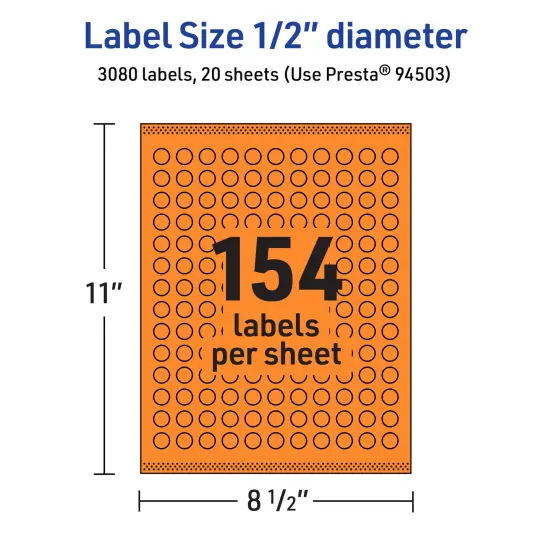 Avery Bright Orange Paper Labels, 0.5" Diameter Round {5}