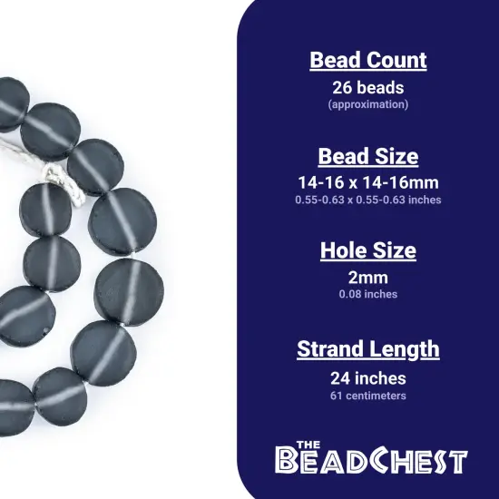 The Bead Chest Charcoal Grey Flat Circular Java Recycled Glass Beads (15mm) - Full Strand of Faceted Bottle Glass Beads | Approximately 26 Beads {4}