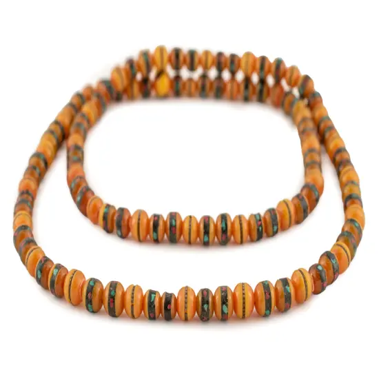 The Bead Chest Vintage Inlaid Resin Prayer Beads 10mm Nepal Orange Round Large Hole 36 Inch Strand {3}