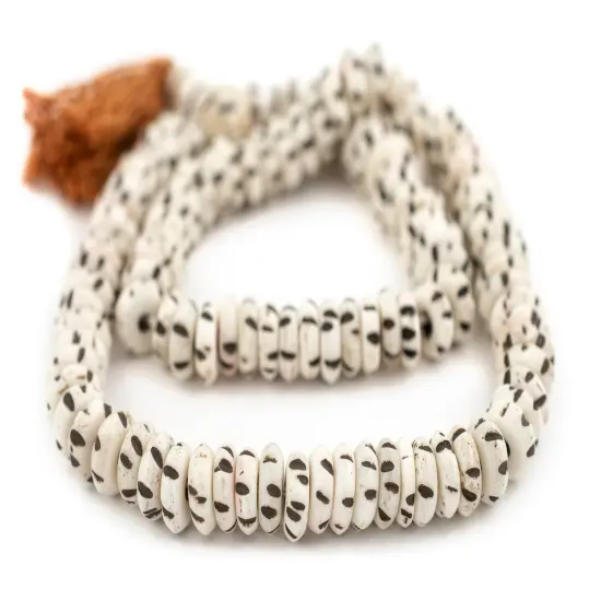 The Bead Chest White Carved Disk Bone Beads 10mm Nepal Black and White Large Hole 18 Inch Strand {3}