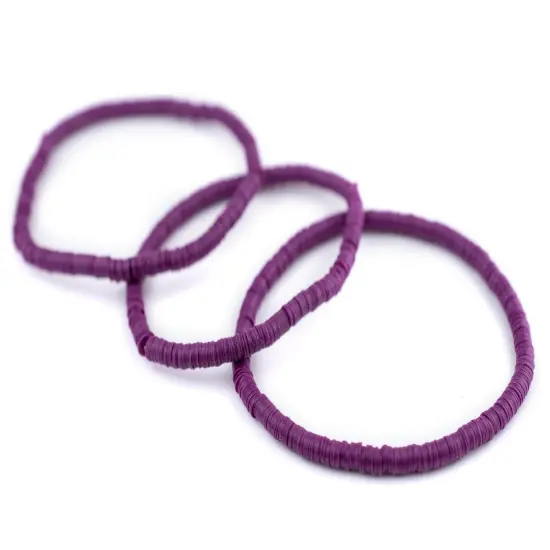 The Bead Chest Boho Stretch Bracelet, Plum Purple - Stackable African Vinyl Heishi, Unisex for Men & Women {3}