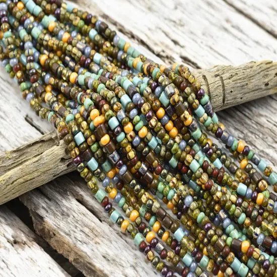 6/0 Aged Gala Striped Picasso Mix Seed Beads (21" Strand) {3}