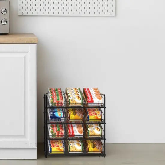 Can Rack Organizer 4-Tier Metal Can Rack Organizer Holds Up to 48 Cans, Can Dispenser for Pantry, Kitchen, Cabinets and Countertops Black {5}