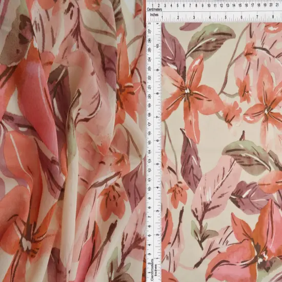 1 Yard Hi Multi Chiffon Big Flower Floral Print Fabric, 57/58&Prime; Wide 100% Polyester SAND/RUST {1}