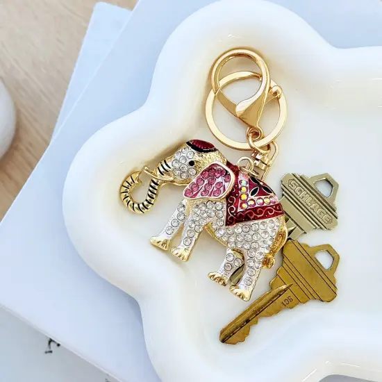 Wrapables Crystal Bling Keychain, Keyring Purse Handbag Pendant Charm, Red Opulent Elephant {6}