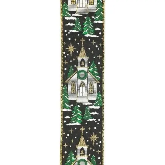 2.5" Winter Church Ribbon: Black (10 Yards) {4}