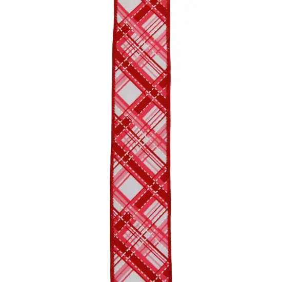 1.5" Diagonal Dash Plaid: Pink/Red (10 Yard) {2}