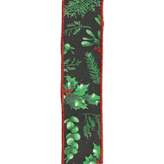 1.5" Winter Foliage Ribbon: Green (10 Yards) {2}