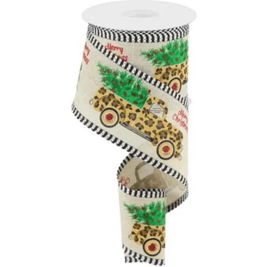 2.5" Leopard Merry Christmas Ribbon: Natural (10 Yards) {1}