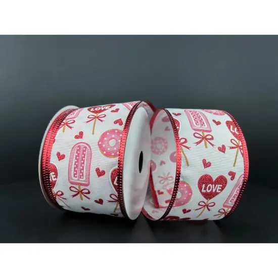 2.5" Valentine Candy and Donuts Ribbon: White (10 Yards) {2}