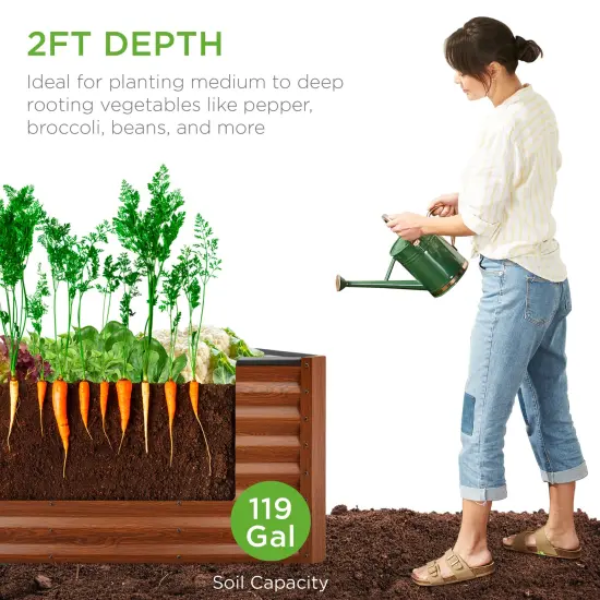 Best Choice Products 4x2x2ft Outdoor Metal Raised Garden Bed, Planter Box for Vegetables, Flowers, Herbs Wood Grain {2}