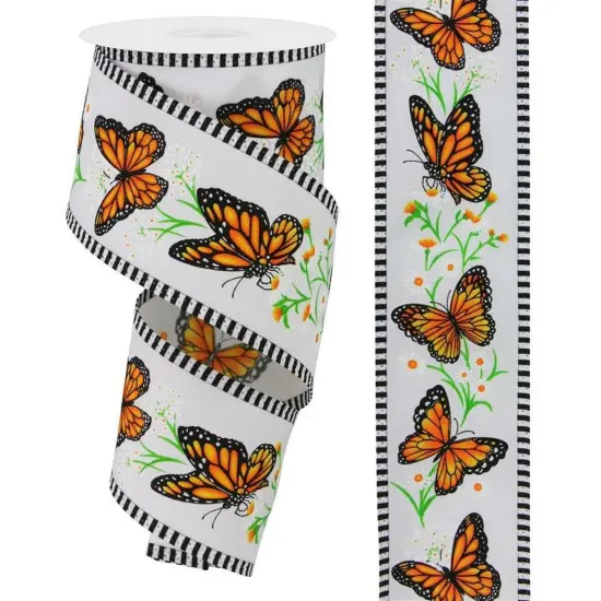 2.5" Monarch Stripe Edge Ribbon: White (10 Yards) {3}