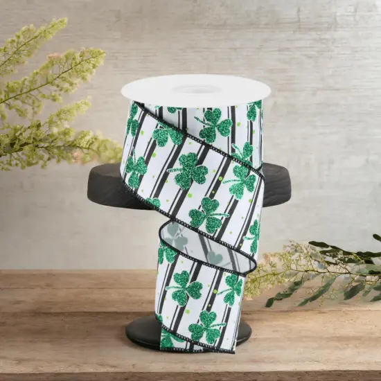 2.5" Glitter Shamrock Ribbon: Dots/Stripes (10 Yards) {3}