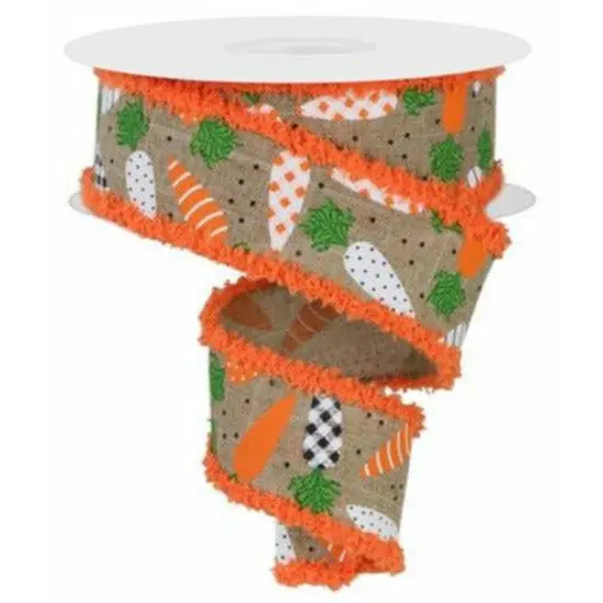 1.5" Pattern Carrots Drift Edge Ribbon: Light Beige (10 Yards) {1}