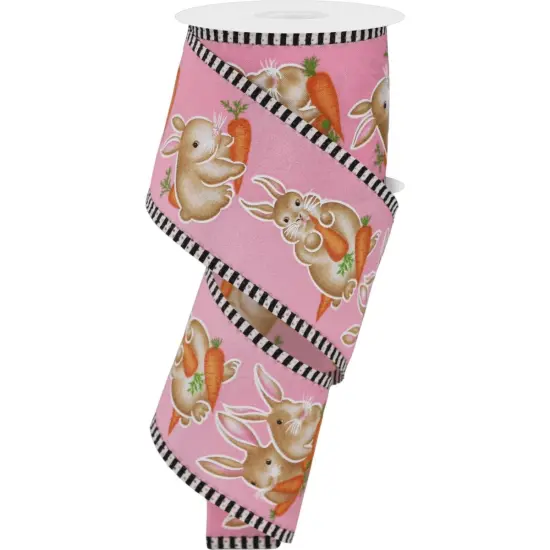 2.5" Bunnies Carrots Stripe Ribbon: Pink (10 Yards) {1}