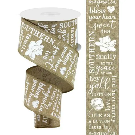 2.5" Southern Charm Royal Ribbon: Light Beige & White (10 Yards) {2}